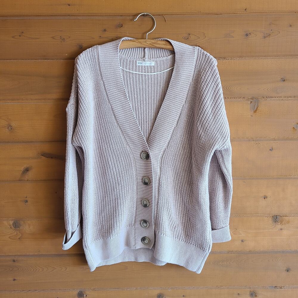 Asos Cardigan Sweater Top Stradivarius Tan Button Down Vneck M Fall Cottage Boho